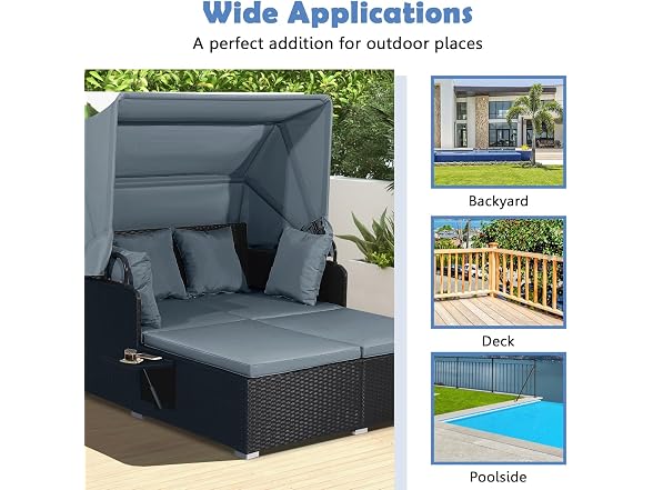 Goplus Salches Outdoor Rattan Daybed with Retractable Canopy