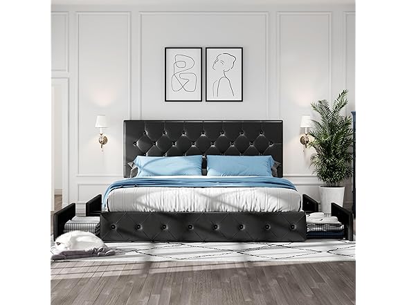 HOOMIC King Platform Storage Bed Frame