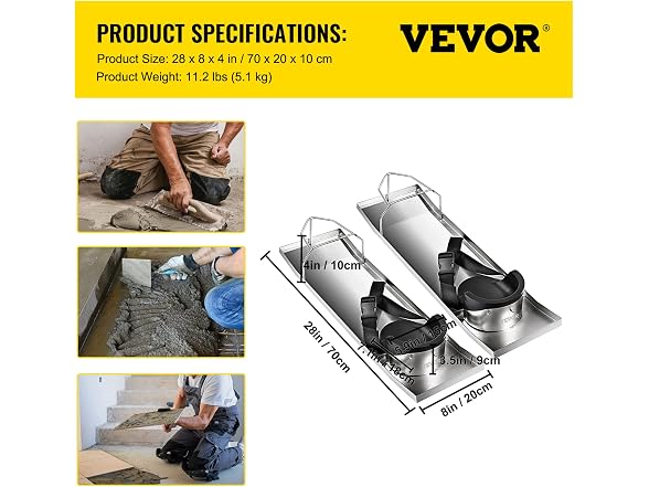 Concrete Knee Boards Stainless Steel, 28'' x 8''