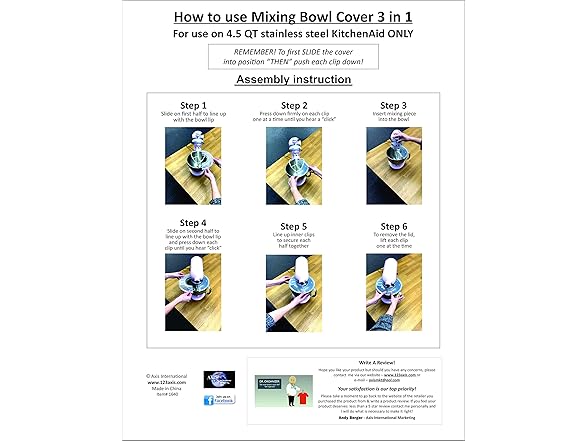 3 in 1 Splatter Cover for Kitchen Aid 4.5 Mixing Bowl