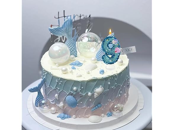 laackys Blue Shell Sequin Number Candle