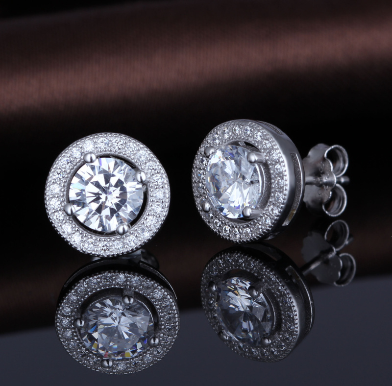 Sterling Silver Halo Stud Earrngs - Gallery 14