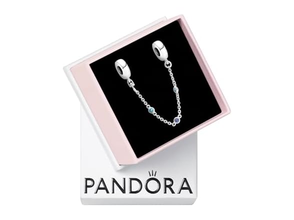 PANDORA Triple Blue Stone Safety Chain Bracelet Charm Moments Bracelets - Stunning Women's Jewelry - Gift for Women - Made with Sterling Silver & Man-Made Crystal, No Box (Open Box)