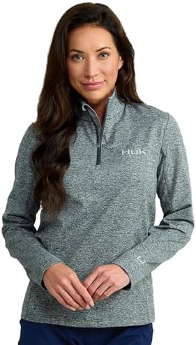 HUK Coldfront+ 1/4 Zip, Performance Fishing Jacket for Women, Volcanic Ash Heather