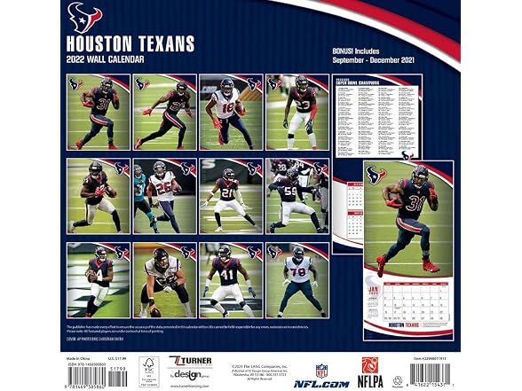 Turner Licensing Houston Texans 2022 Wall Calendar