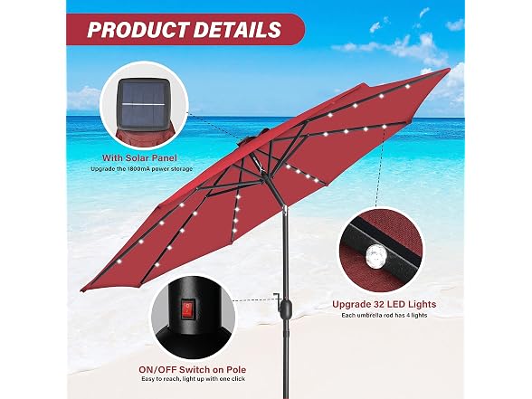 YSSOA 9ft Solar LED Lighted Patio, Red - Gallery 2