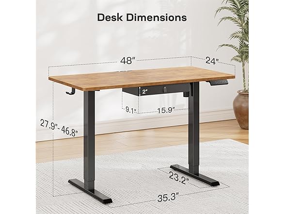 Marsail 48x24 Electric Standing Desk with Drawer