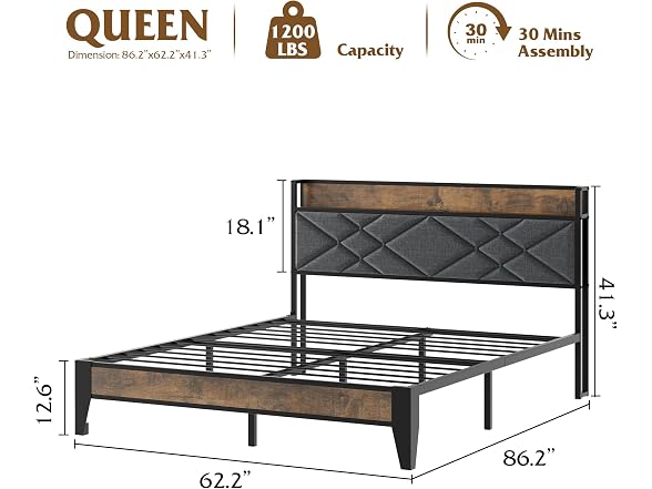 GAOMON Queen Metal Bed, Charging