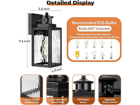 Brightever Motion Sensor Outdoor Lights Fixture Dusk- Dawn