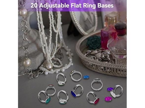 Agatige 20PCS Blank Rings, Adjustable Flat