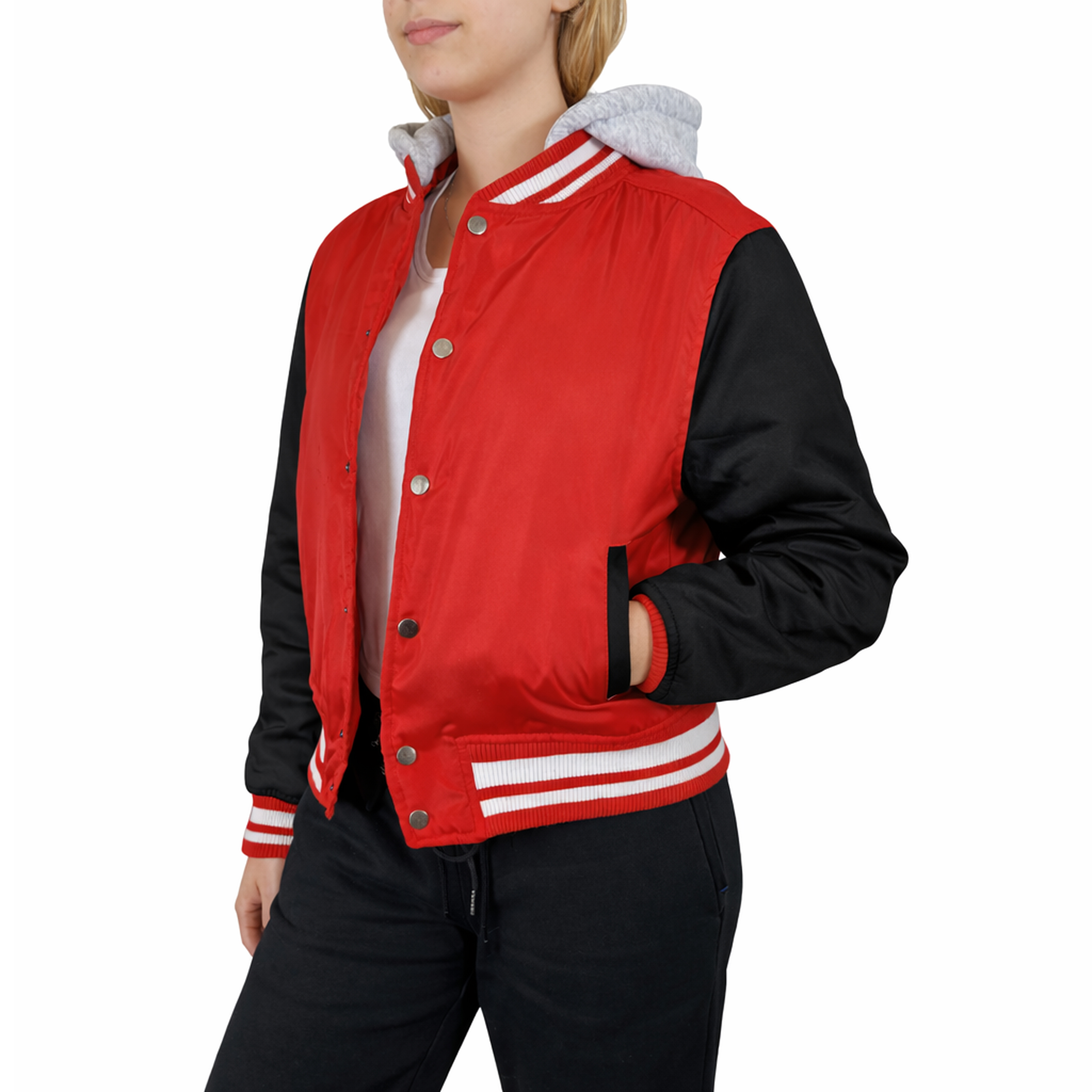 Womens Heavyweight Hooded Varsity Jacket - Gallery 18