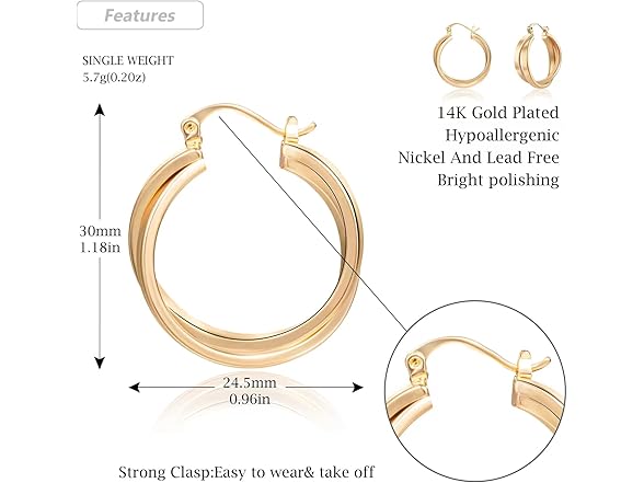 Vita Chunky Hoop Earrings Women 14k Plated