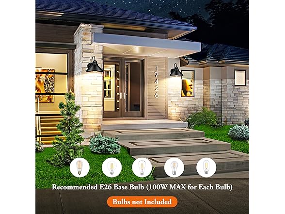 Brightever Gooseneck Outdoor Wall Sconces, 2-Pack