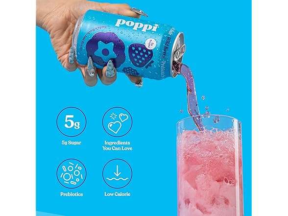 Poppi Sparkling Prebiotic Soda Beverage, Wild Berry