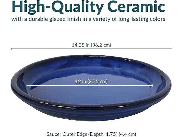 2PK Sunnydaze Decor AP-220 Ceramic Saucers 12" Blue