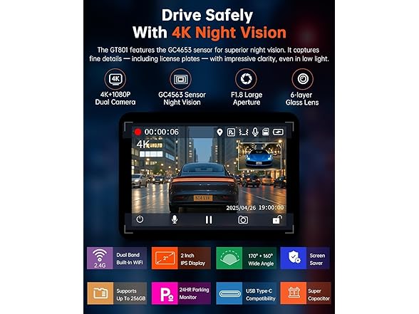 4K Dash Cam | Front and Rear