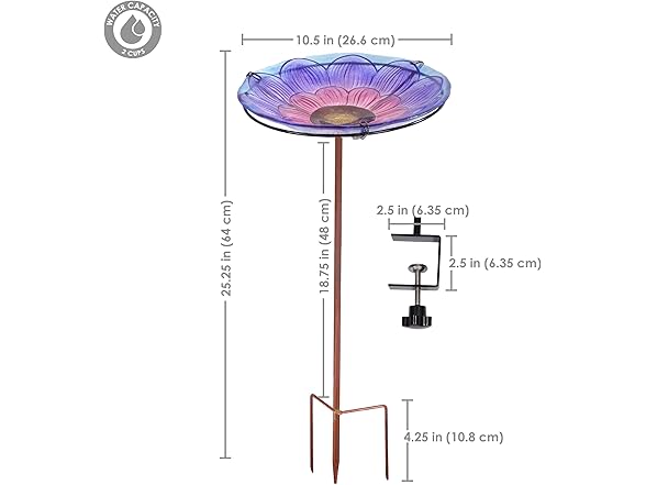 Sunnydaze Glass Bird Bath Bowl - 10.5" Diameter