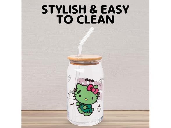 Silver Buffalo Sanrio Hello Kitty Halloween Spooky, Glass Tumbler, 16oz
