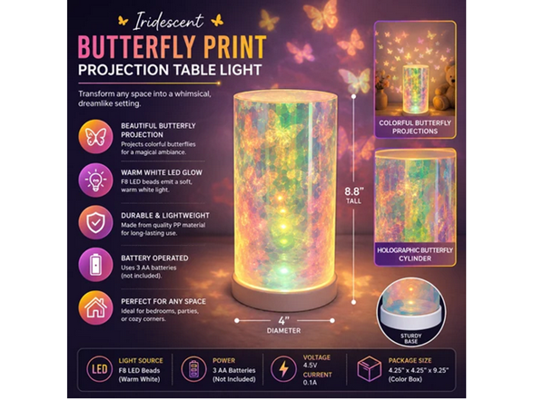 Iridescent Butterfly Print Projection Table Light