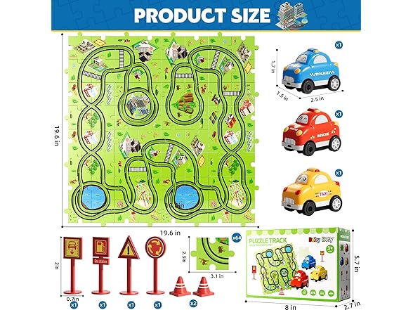 Beby Buty Beby Buty 64PCS Puzzle Track Car Set