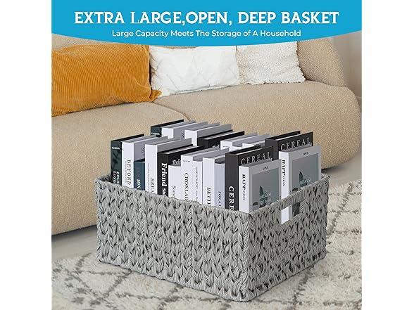 JS HANGER Large Woven Rattan Storage Basket Grey