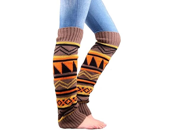Vigvog Boho Knitted Gaiters Long Leg Warmer Kakhi
