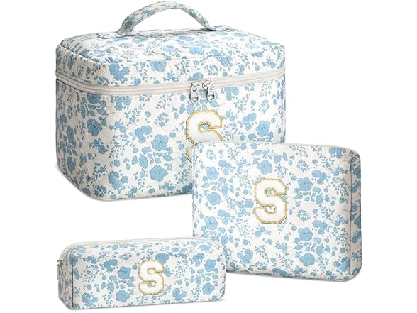 3 Pcs Quilted Makeup Bag Set