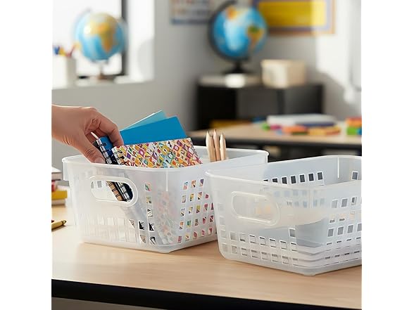 Clear Classroom Storage Tall Baskets with Handles - 6 Piece
