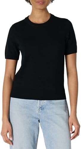 Amazon Essentials Women's Regular-Fit Short Sleeve Pullover Sweater Top, Black, XX-Large