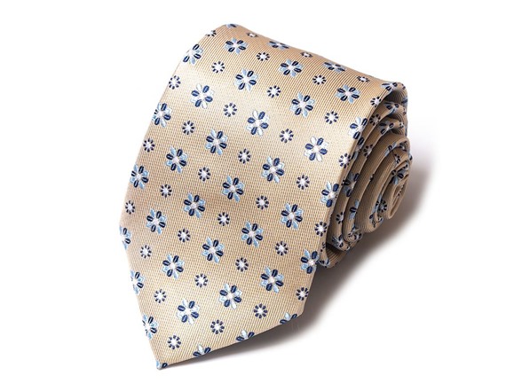 Formal Men’s Necktie - Sand Gold Blue Petals
