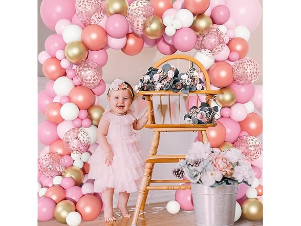 140Pcs Rose Gold Pink Balloons Garland Arch Kit