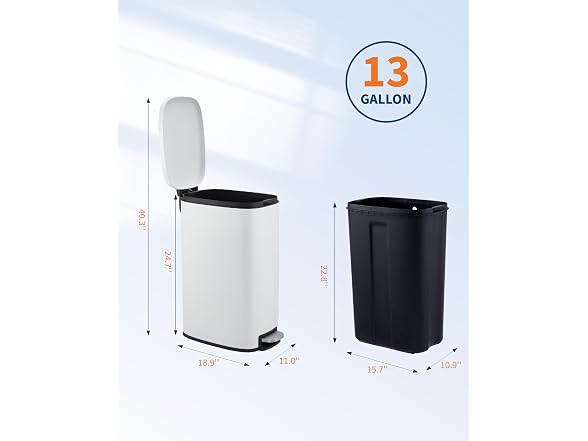 13.2 Gal/50L Kitchen Trash Can White