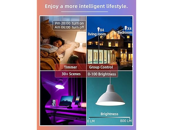 WiFi Smart LED Light Bulb - Color Changing, 4 Pack