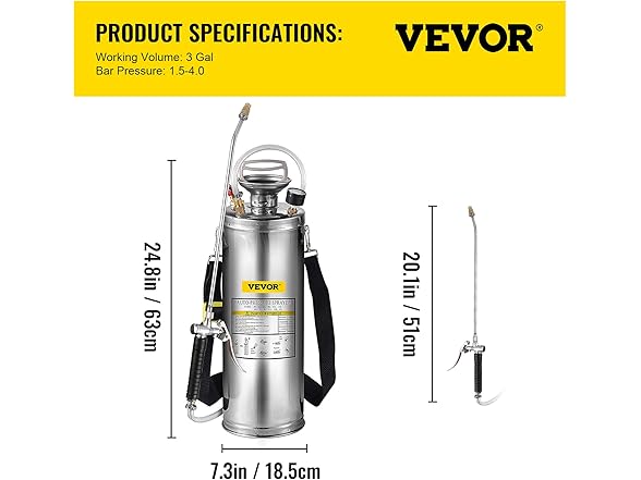 VEVOR 3 Gallon Stainless Steel Sprayer