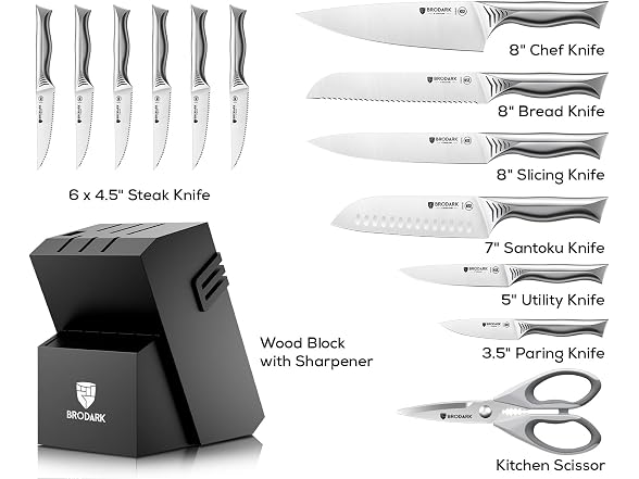 BRODARK 15-Piece Knife Block Set