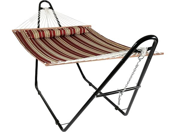 Sunnydaze Quilted Double Hammock, Red Stripes - Gallery 10