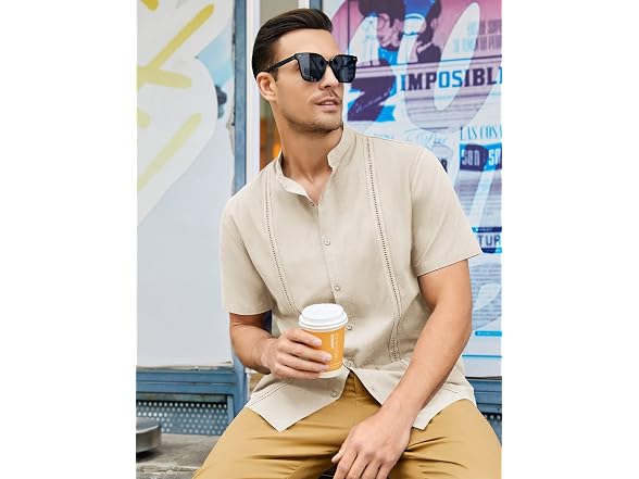 Ryannology Men (XXL) Guayabera Shirts Linen Shirt