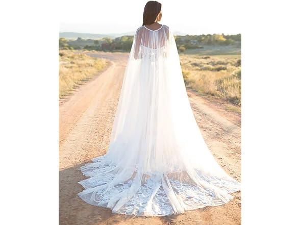 EllieWely Women EllieHouse Long Tulle Bridal Cape