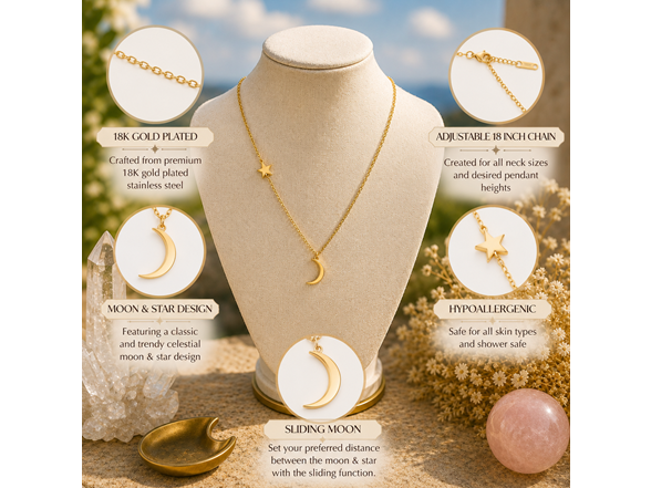 18K Gold Plated Moon & Star Necklace