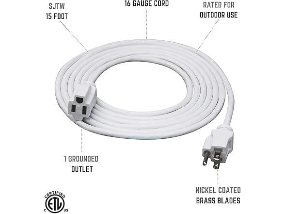 Clear Power 15 ft (2-Pack) Indoor/Outdoor Extension Cord 16/3