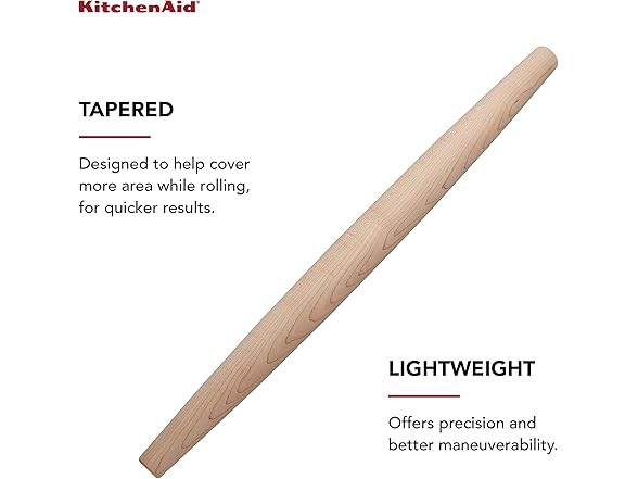 KitchenAid Maplewood French Rolling Pin, 22-Inch, Brown