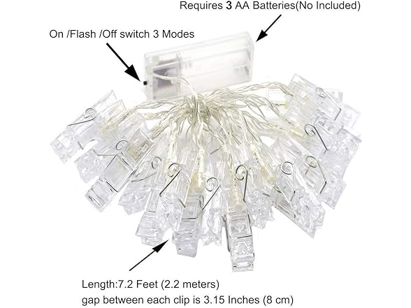 Photo Clips String Lights 20LED Warm