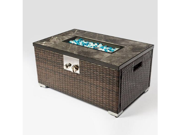 Ada 32" Brown Wicker Fire Table + Lid & Cover