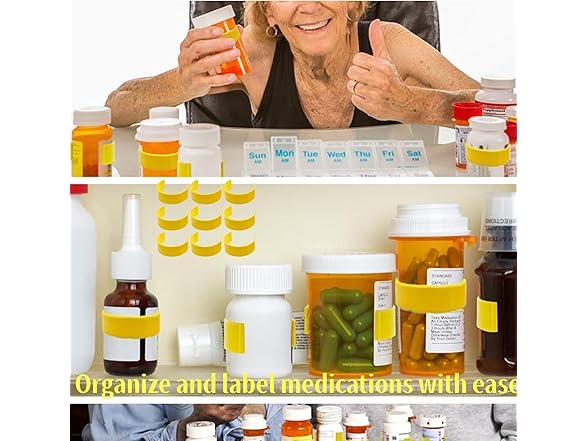 Pill Bottle Clips 9PCS w/Marker Yellow
