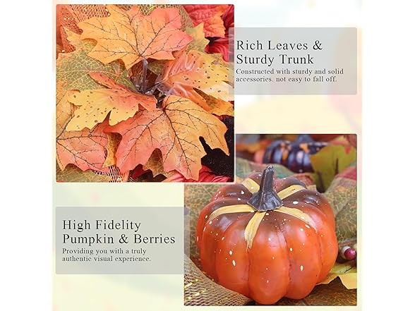 TISEMENT Fall Garland for Mantle, 6FT Fall Leaves Pumpkin