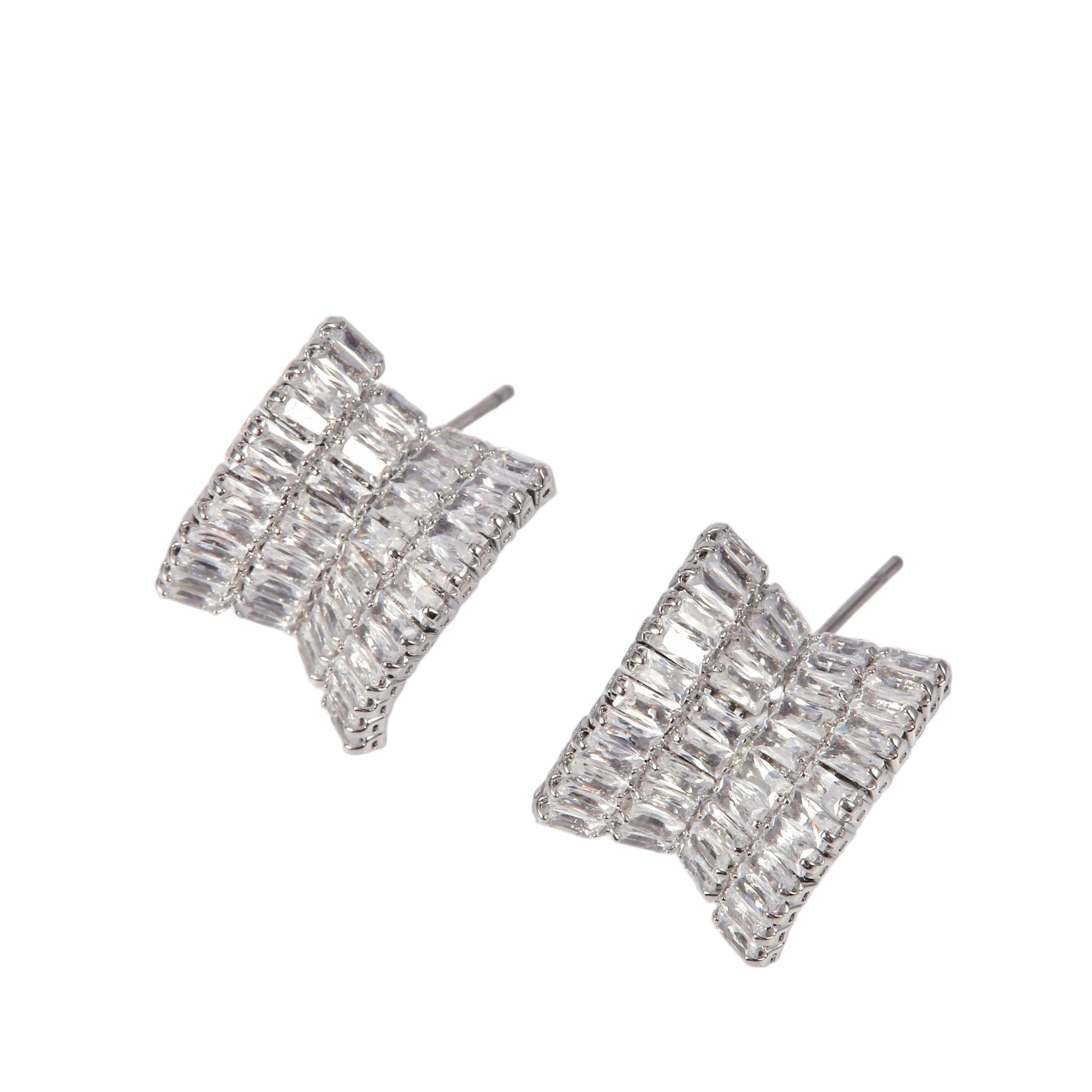 Silver Geometric CZ Stud Earrings - Gallery 5