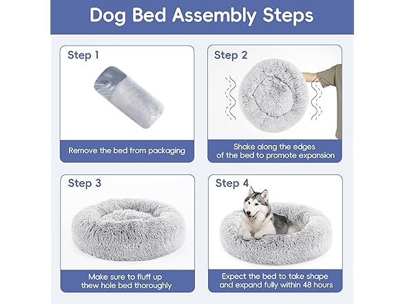 FluffyDream 24" Donut Dog Bed, Grey