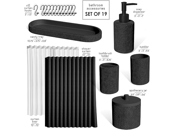 Clara Clark Bathroom Set - Black Bathroom Accessories Set