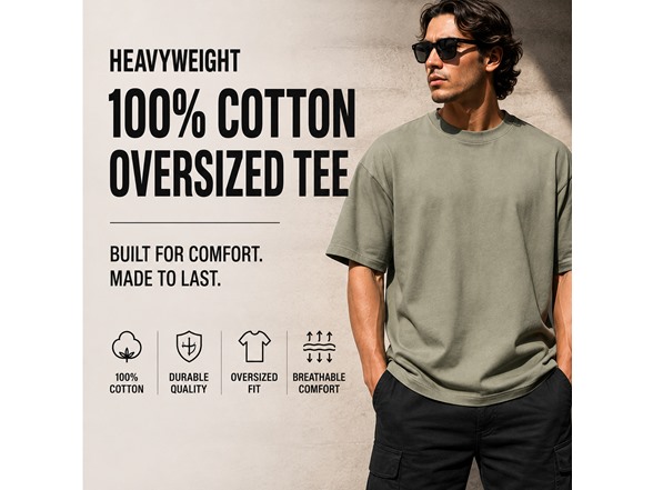 5Pk Mens Oversized Drop Shoulder Tee