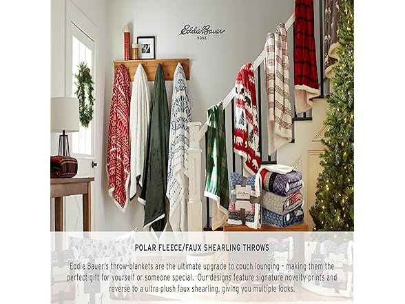Eddie Bauer Fleece & Plush Sherpa Throw Blanket